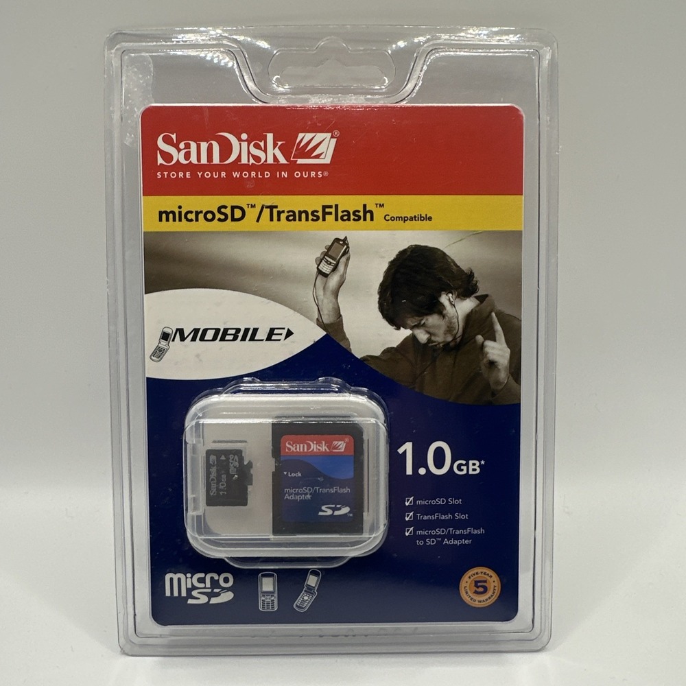 Sandisk 1 GB MicroSD Memory Card With Adapter - TransFlash Compatible New Sealed